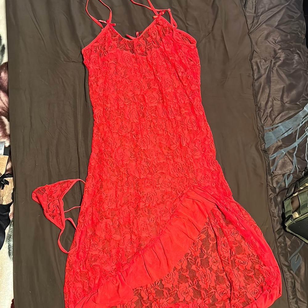 Red Lace Nightie With Matching G-String - image 1